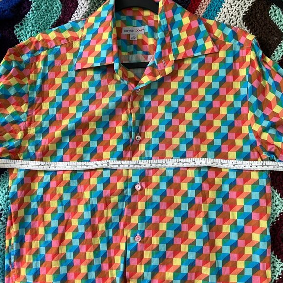 Coton Doux Button Up Mens 39 15 1/2 3D Cube Print Pattern Shirt - Picture 6 of 8